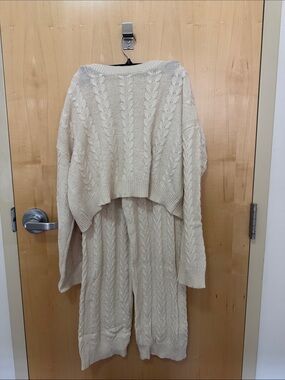 SHEIN Cream Cable Knit Sweater Set